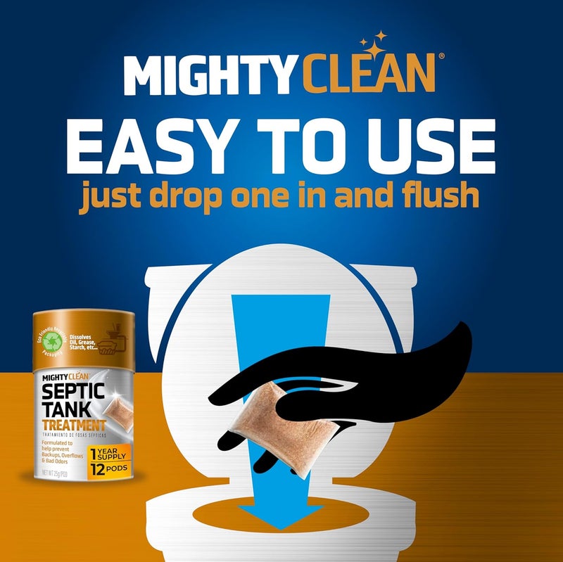 Mighty Clean Septic Tank Treatment - 12 Pods, 1 Year Supply - RV Toilet Treatment - Dissolvable Septic Tank Treatment Pods with Natural Bacteria and Enzymes for Effective Septic Treatment - Eco-Friendly Solution - Image 5